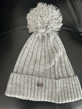 Michael Kors Light Gray Ribbed Pom-Pom Beanie